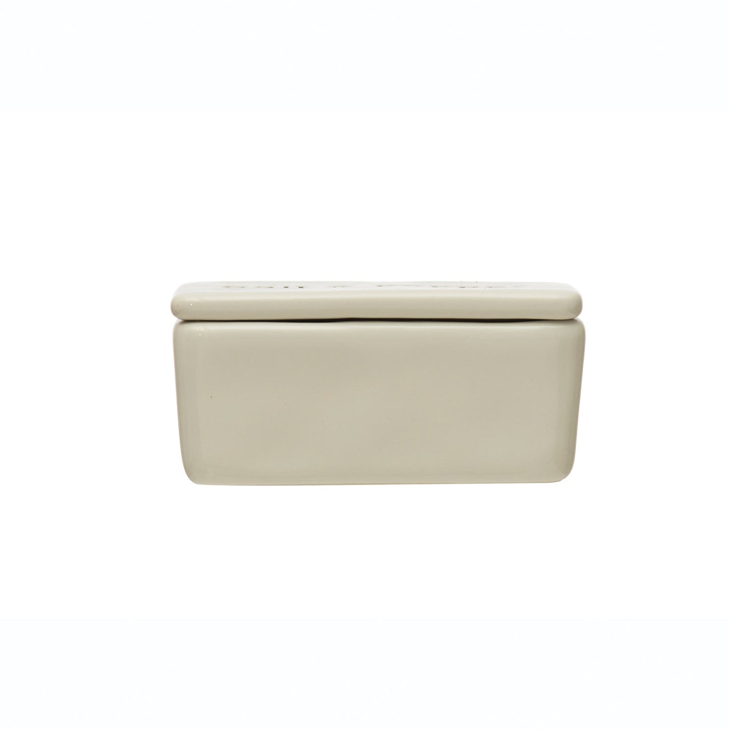 White stoneware salt and pepper pinch pot with lid and two compartments
