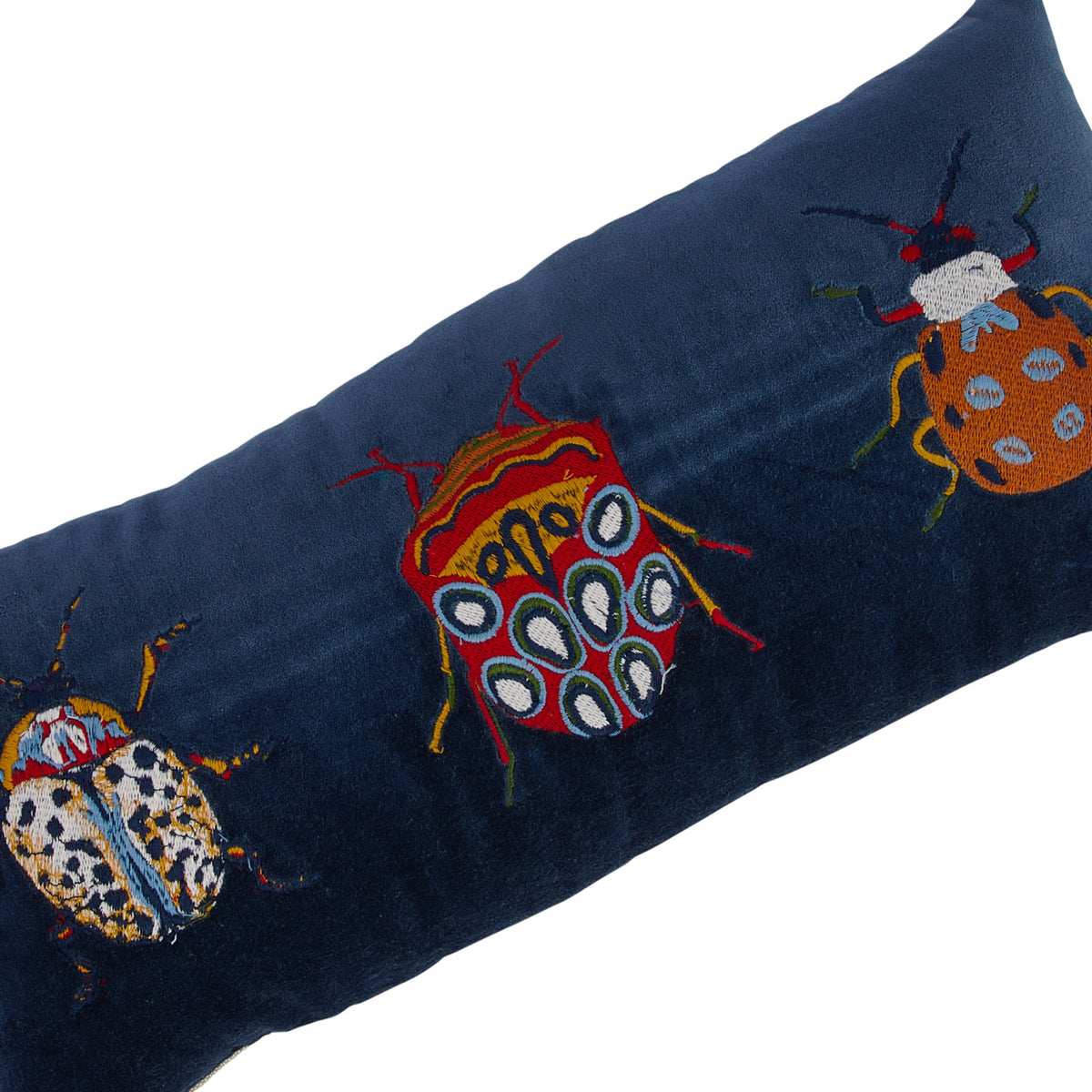 Embroidered Beetle Velvet Lumbar Pillow