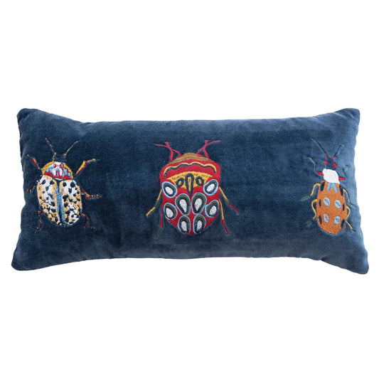 Beetles Cotton Velvet Embroidered Lumbar Pillow