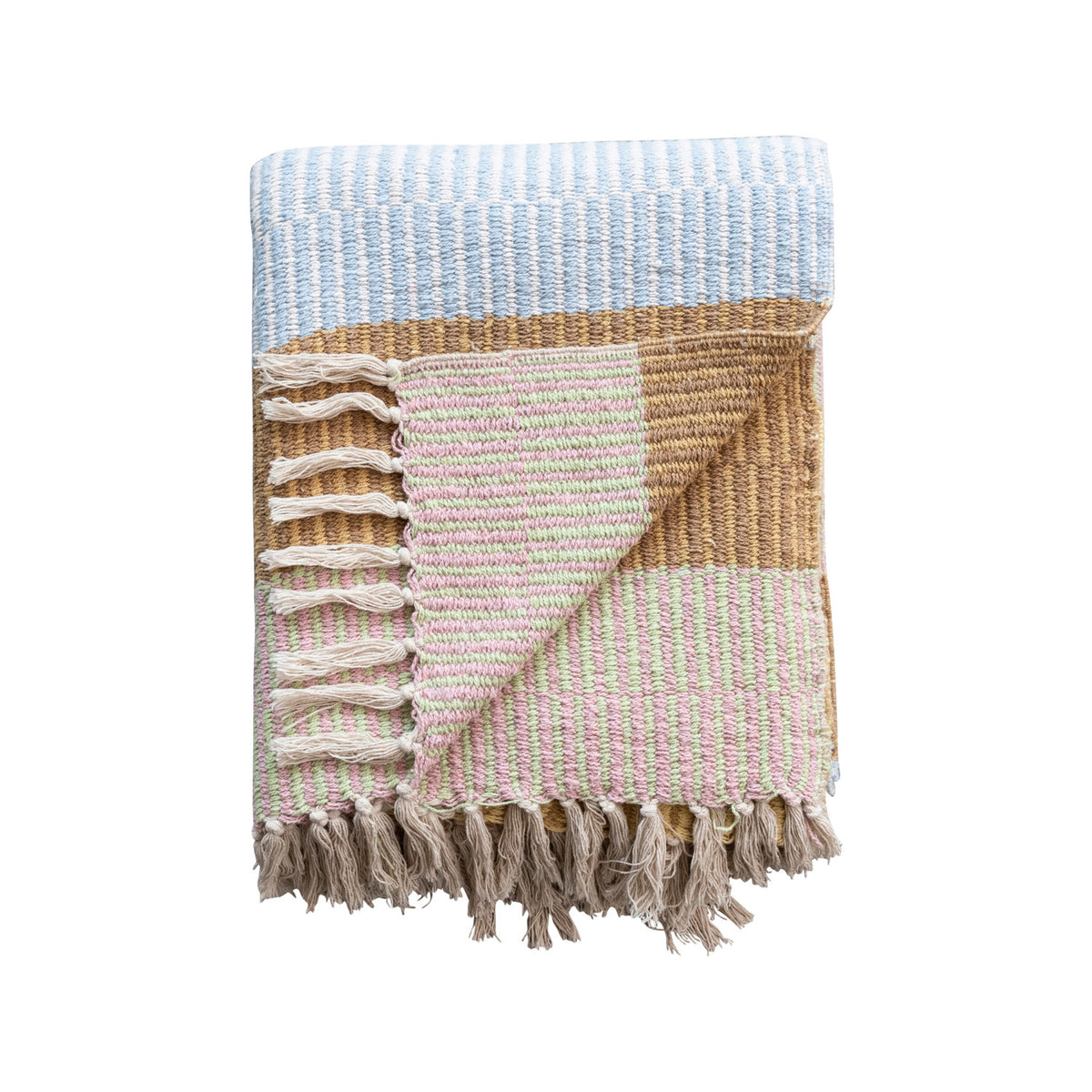 The Meadow multicolor striped recycled cotton throw blanket with fringe
