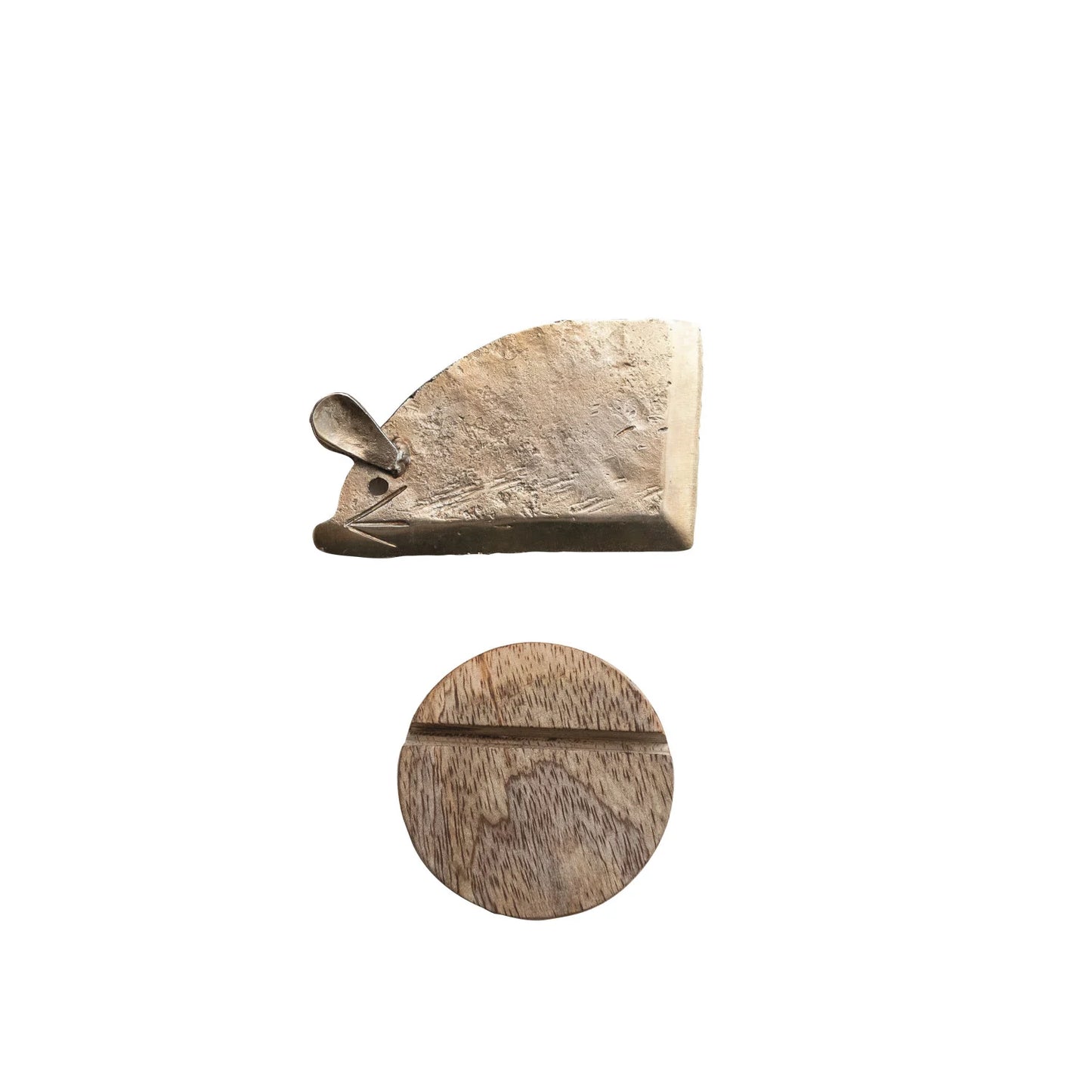 Hand Forged Metal Mouse Shaped Cheese Knife w/ Mango Wood Stand