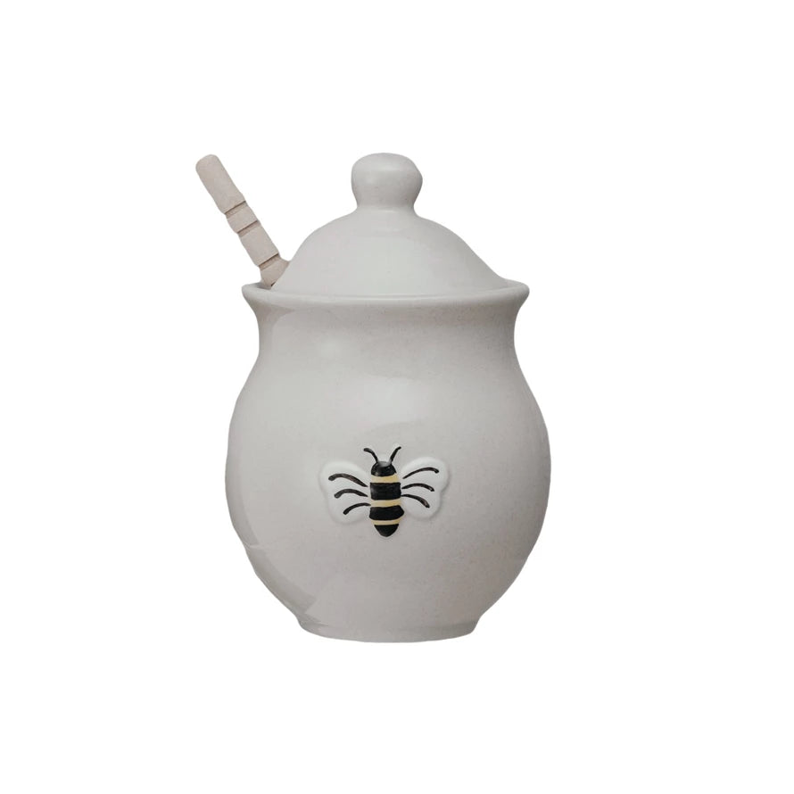 Honey Jar w/ Embossed Bee & Wood Dipper