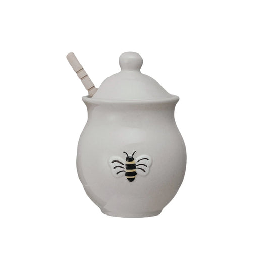 Honey Jar w/ Embossed Bee & Wood Dipper