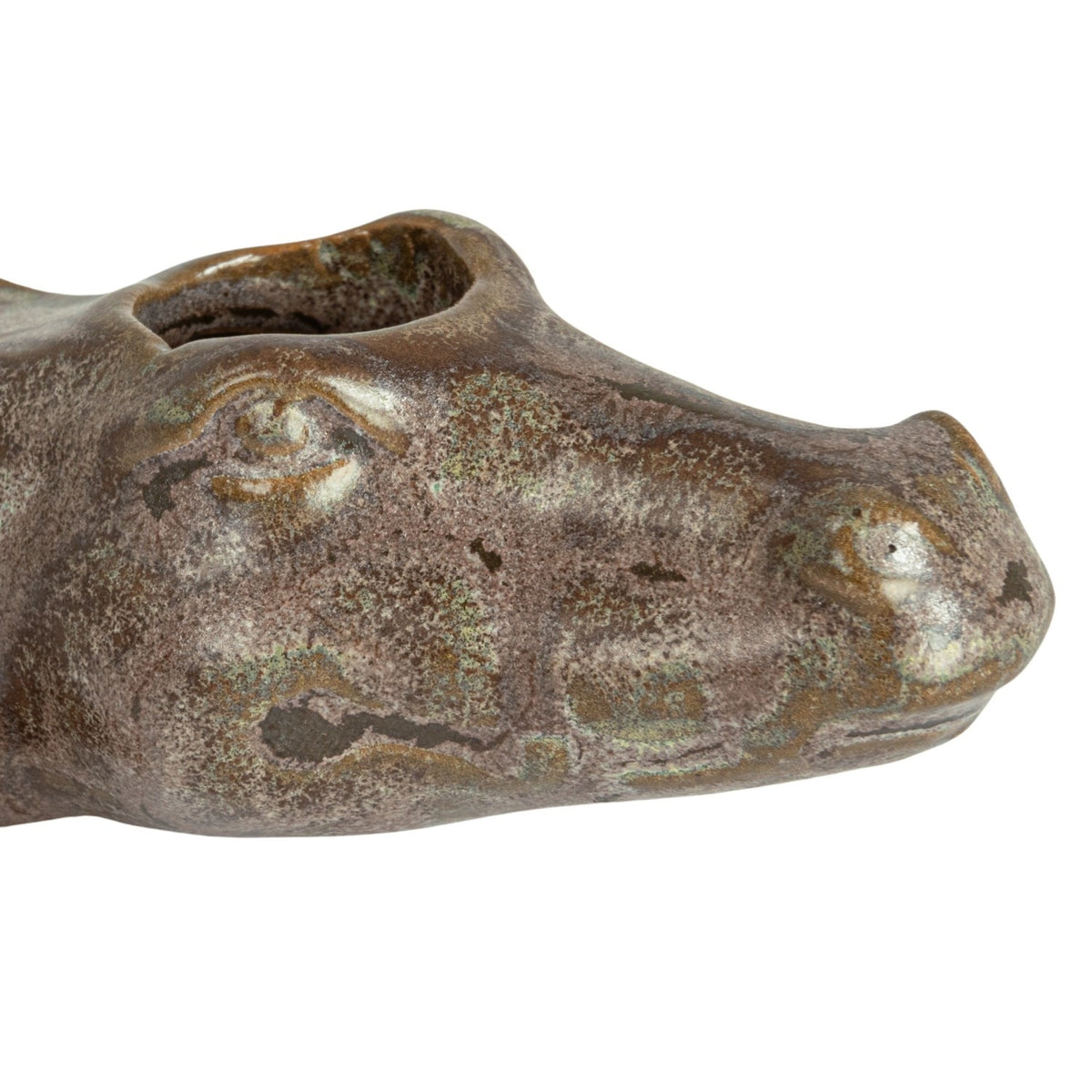 Top view of Bayou alligator match holder showing match opening and striker
