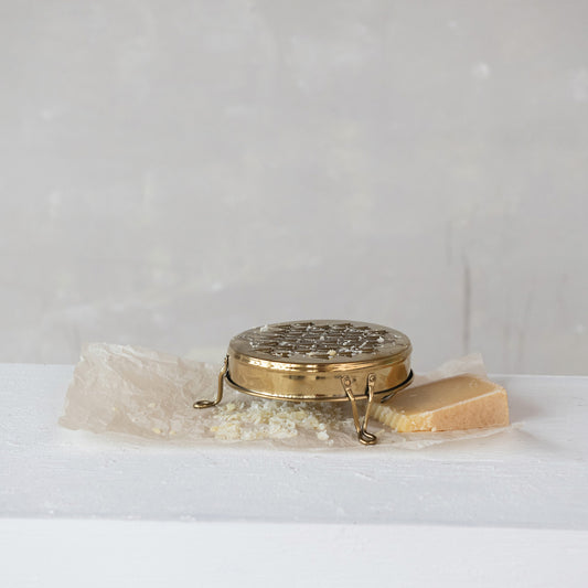 Marlow gold stainless steel footed cheese grater with round vintage-inspired design