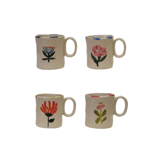 Wildflower Garden 5 oz child-size hand-painted stoneware mugs with four colorful floral designs