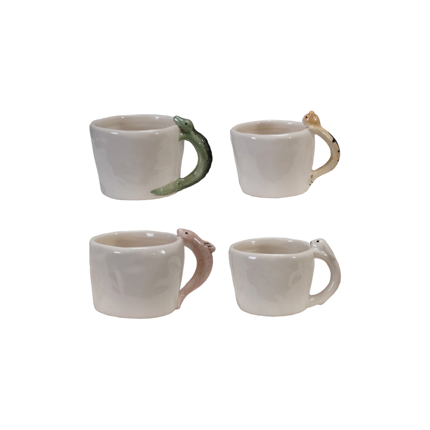 Little Friends 6 oz hand-painted stoneware mugs with alligator cat fish and bunny animal handles