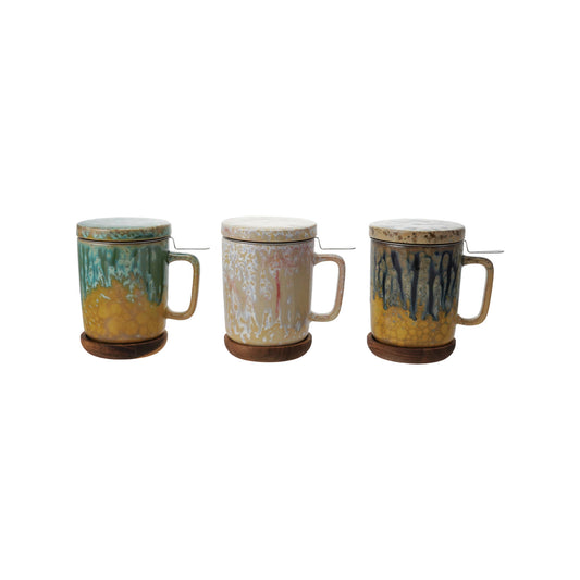 The Hearthstone Tea Infuser Mug | 10 oz. Stoneware Mug with Strainer & Lid
