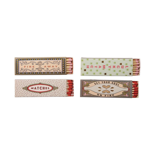 Vintage decorative safety matches in colorful matchboxes with sayings – candle matches and home décor accessory