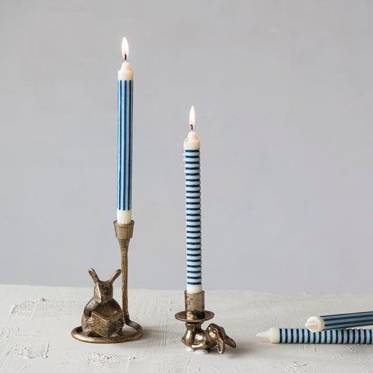 Antique gold cast aluminum reading mouse taper candle holder with book
