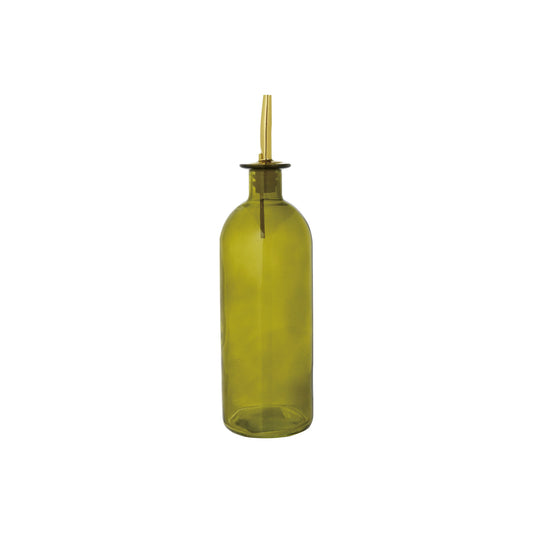 Olive green glass olive oil cruet with gold metal pour spout
