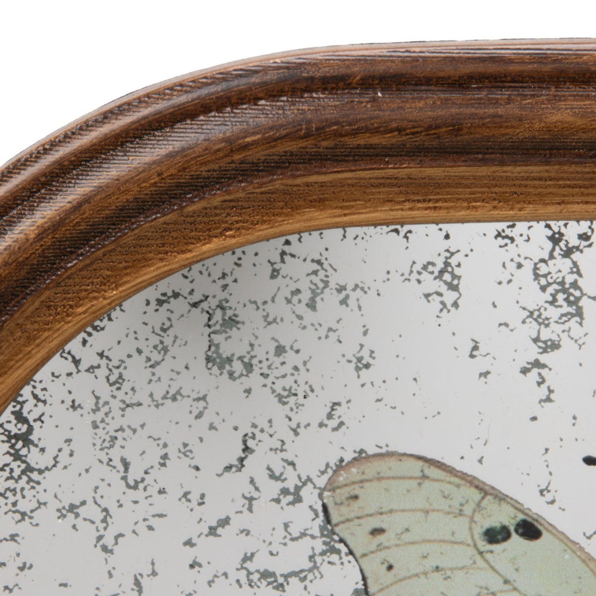 Vintage butterfly antique wall mirror with wood frame, gold chain and coordinating metal wall hook