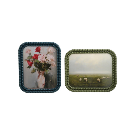Blue and green resin bobbin 8x10 picture frames with dimensional rounded borders
