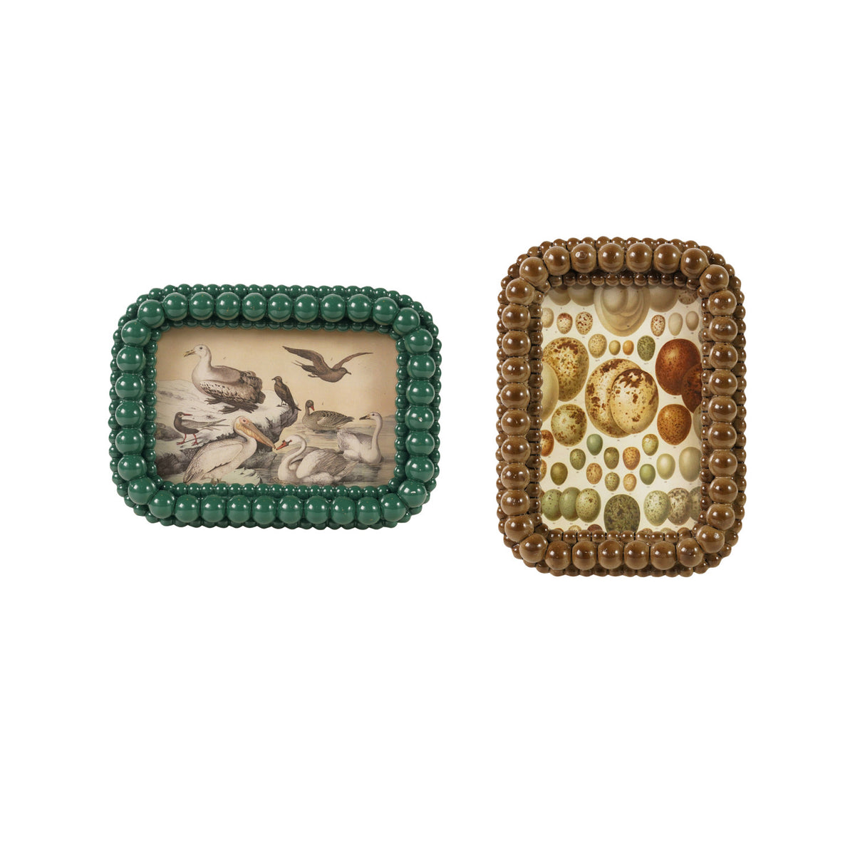 Vintage bobbin 4x6 photo frames in green and brown resin
