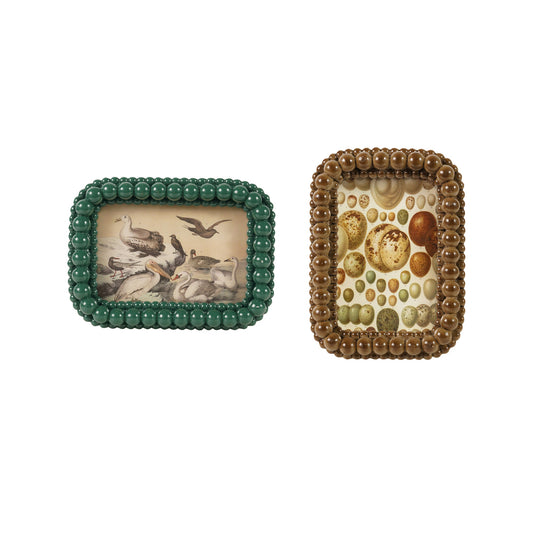 Vintage bobbin 4x6 photo frames in green and brown resin

