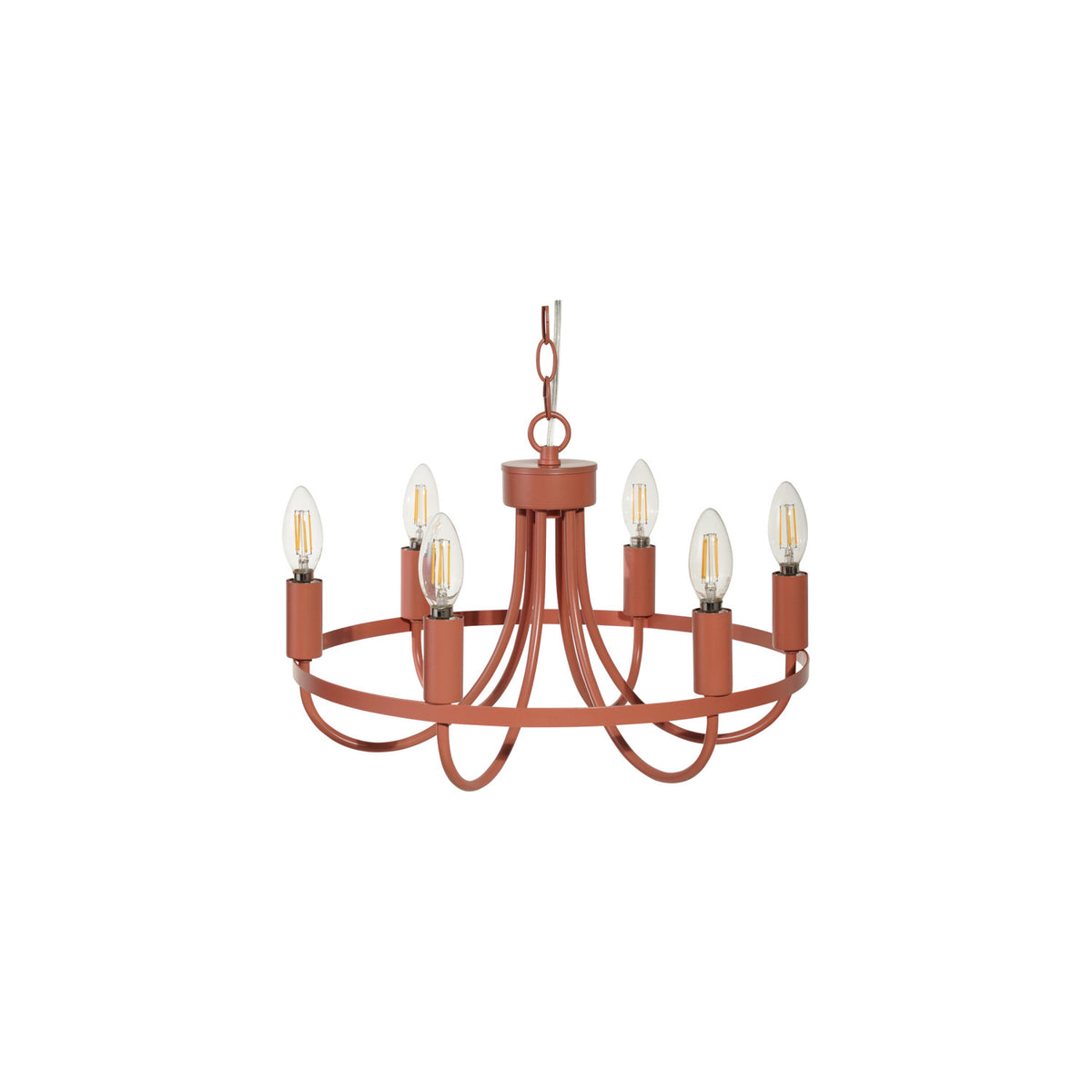 Terracotta 6-light iron chandelier with candle style bulbs