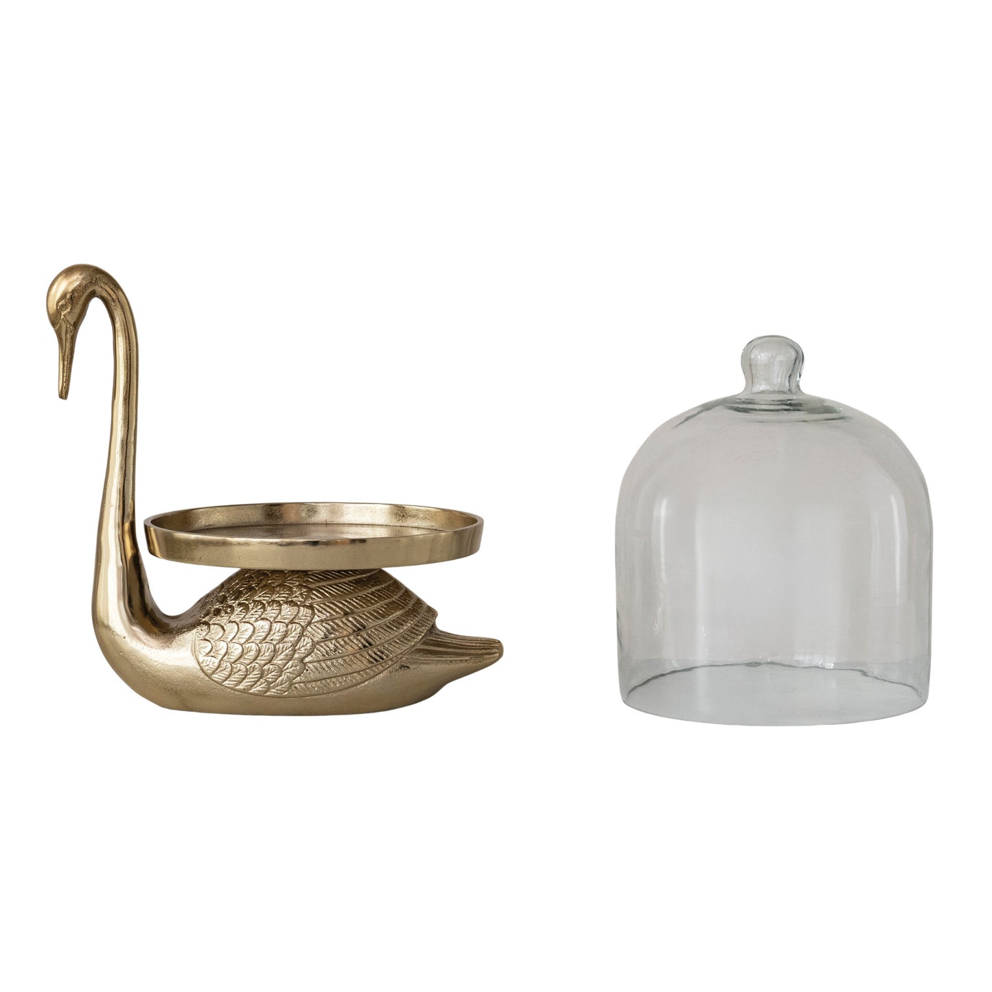 Gold Swan Glass Cloche Serving Stand
