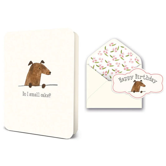Do I Smell Cake Deluxe Birthday Greeting Card by Studio Oh with matching envelope and decorative seal
