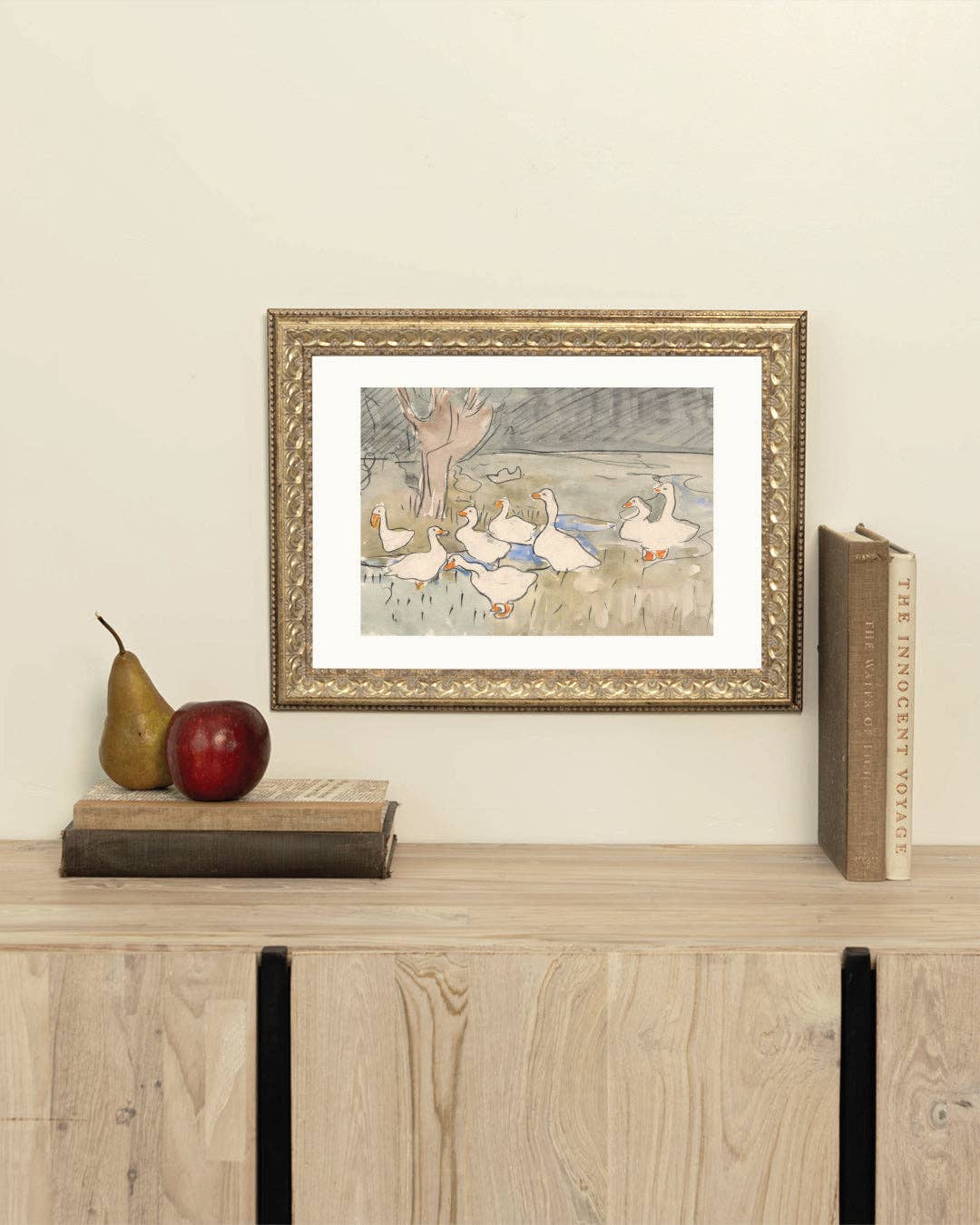 Spring Geese Framed Antique Art: 10X8