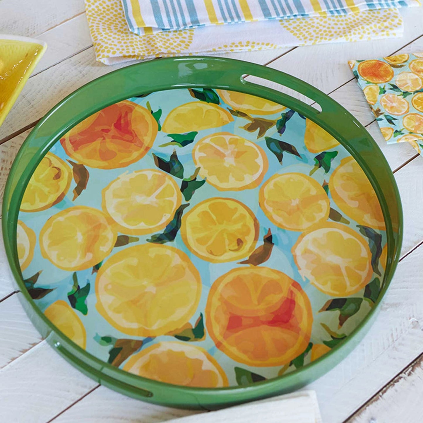 Lemon Slices Round Laquer Serving Tray