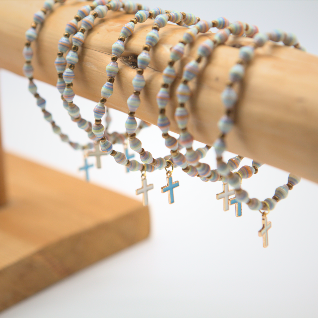 Blue Cross Charm Stretchy Bracelet