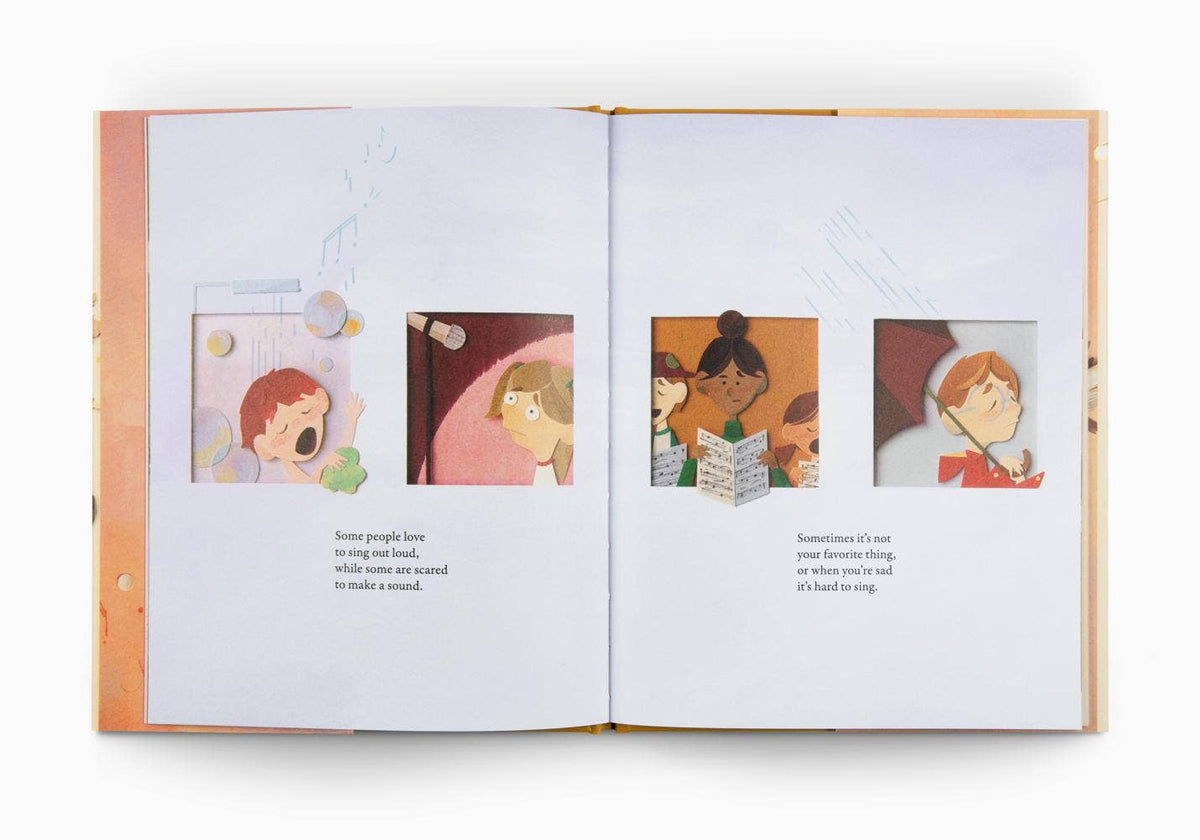 Interior pages of We Sing! showing children singing together