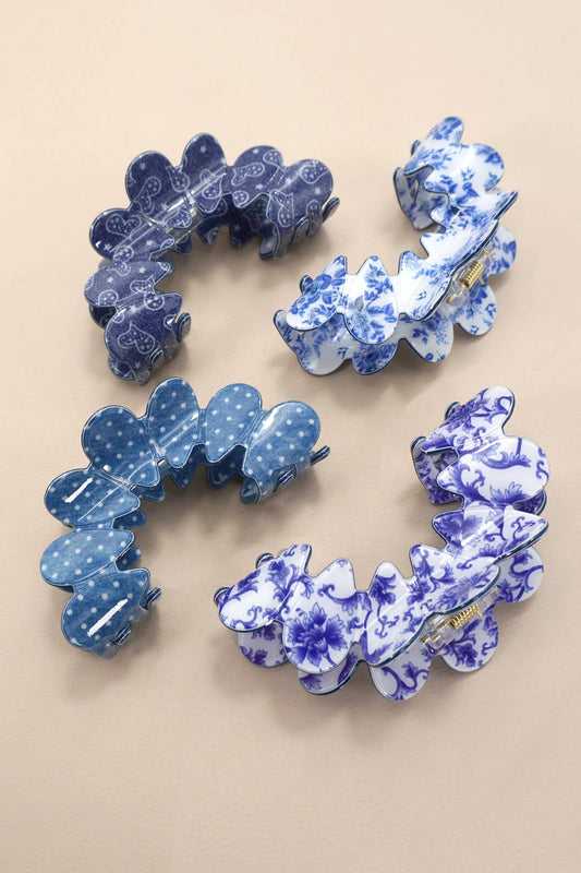 VINTAGE PORCELAIN STYLE HALF MOON HAIR CLAW CLIPS