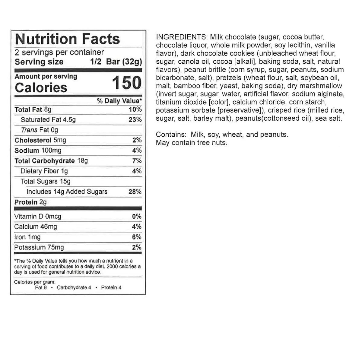 Hammond’s Midnight Snack candy bar nutrition facts ingredients and allergen information