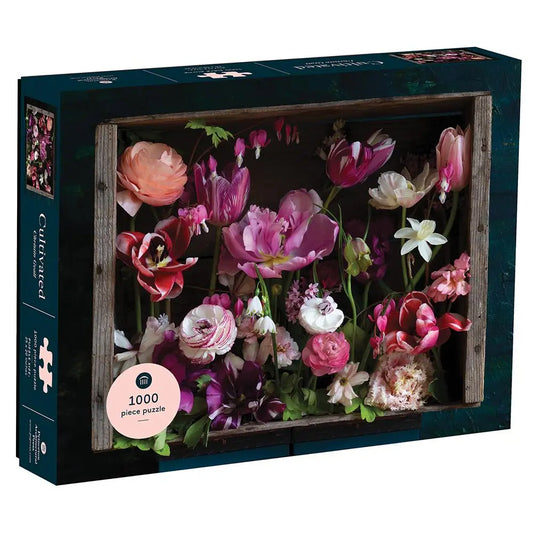 Cultivated floral 1000 piece jigsaw puzzle by Christin Geall featuring pink flowers
