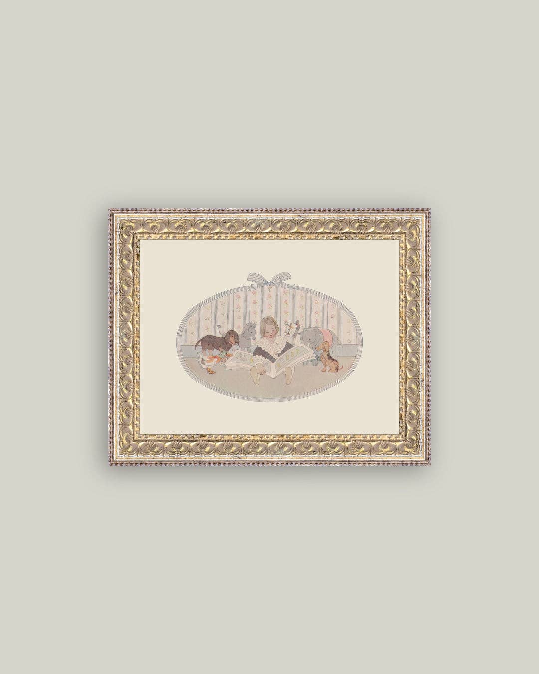 Reading Nursery Rhymes Framed Antique Art: 7x5