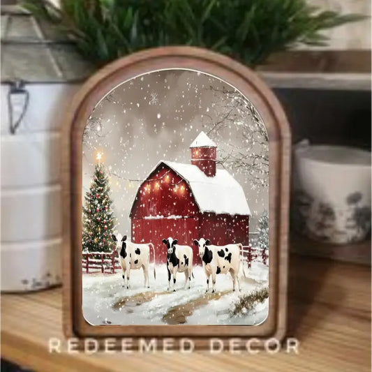 Arch Top Framed Christmas Cows Framed Art