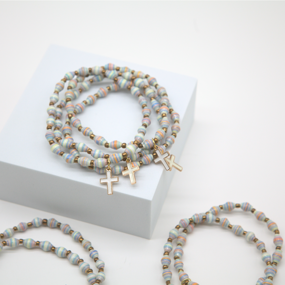 White Cross Charm Stretchy Bracelet