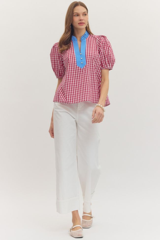 Countryside Charm Gingham Top- Plus