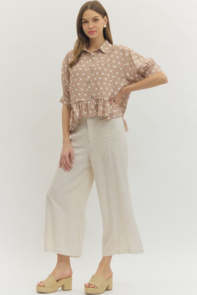 Tan Breeze Polka Dot Ruffle Hem Top