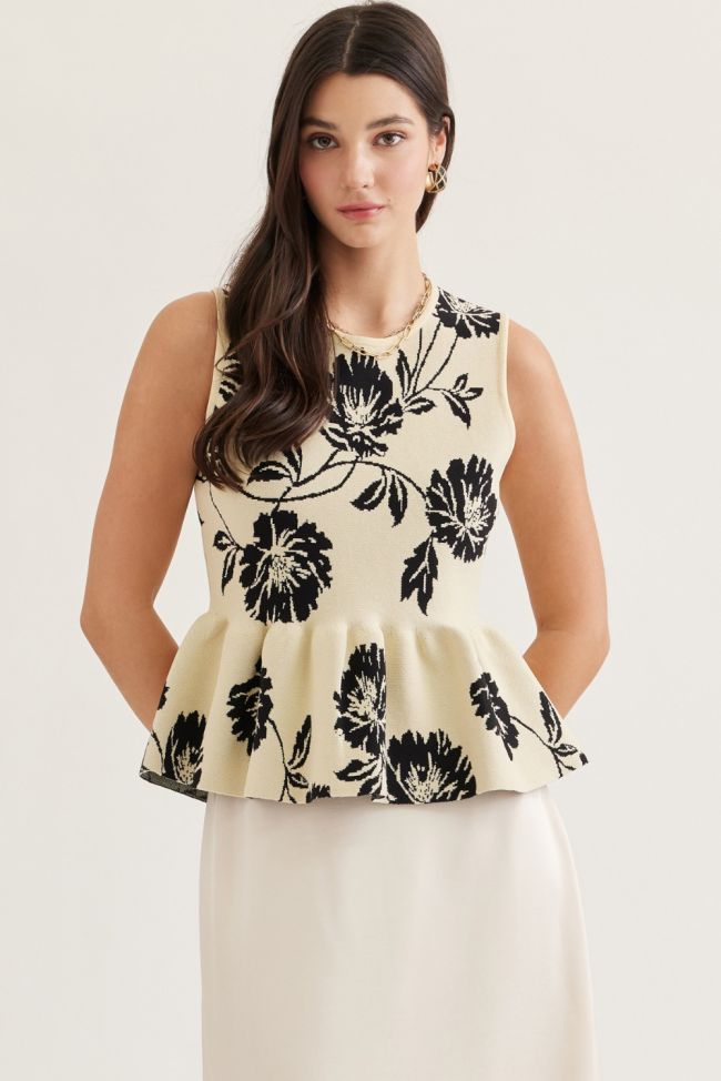 Midnight Garden Peplum Knit Top