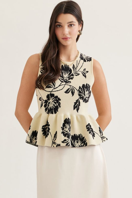 Midnight Garden Peplum Knit Top