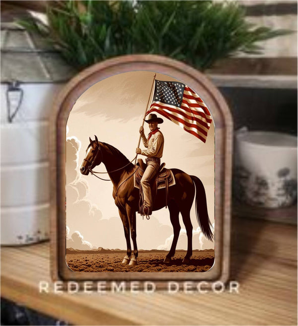 Arch Top Patriotic Cowboy Framed Art