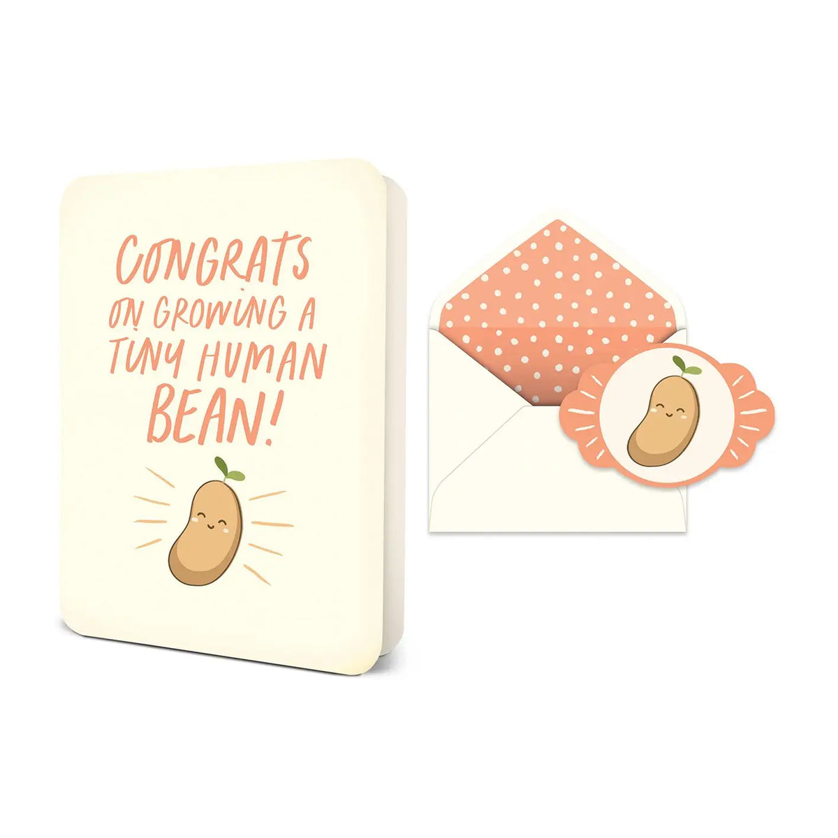 Tiny Human Bean Deluxe Baby Greeting Card with matching envelope and decorative bean seal