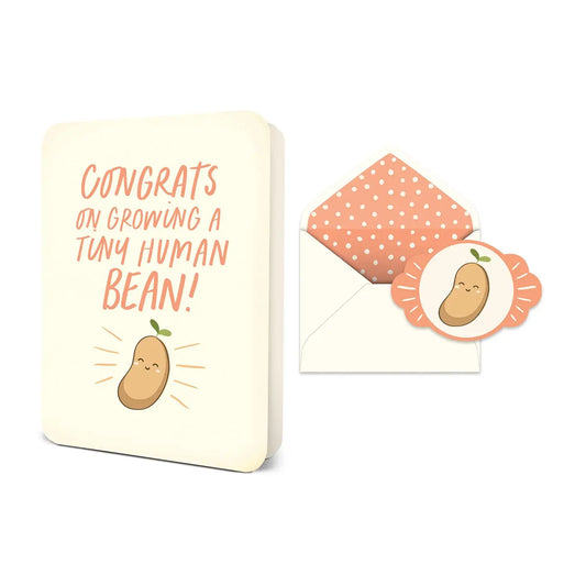 Tiny Human Bean Deluxe Baby Greeting Card with matching envelope and decorative bean seal