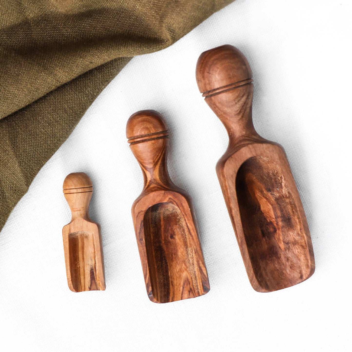 Olive Wood Scoop – Handmade Rustic Measuring Spoons: 12 cm (4.7")