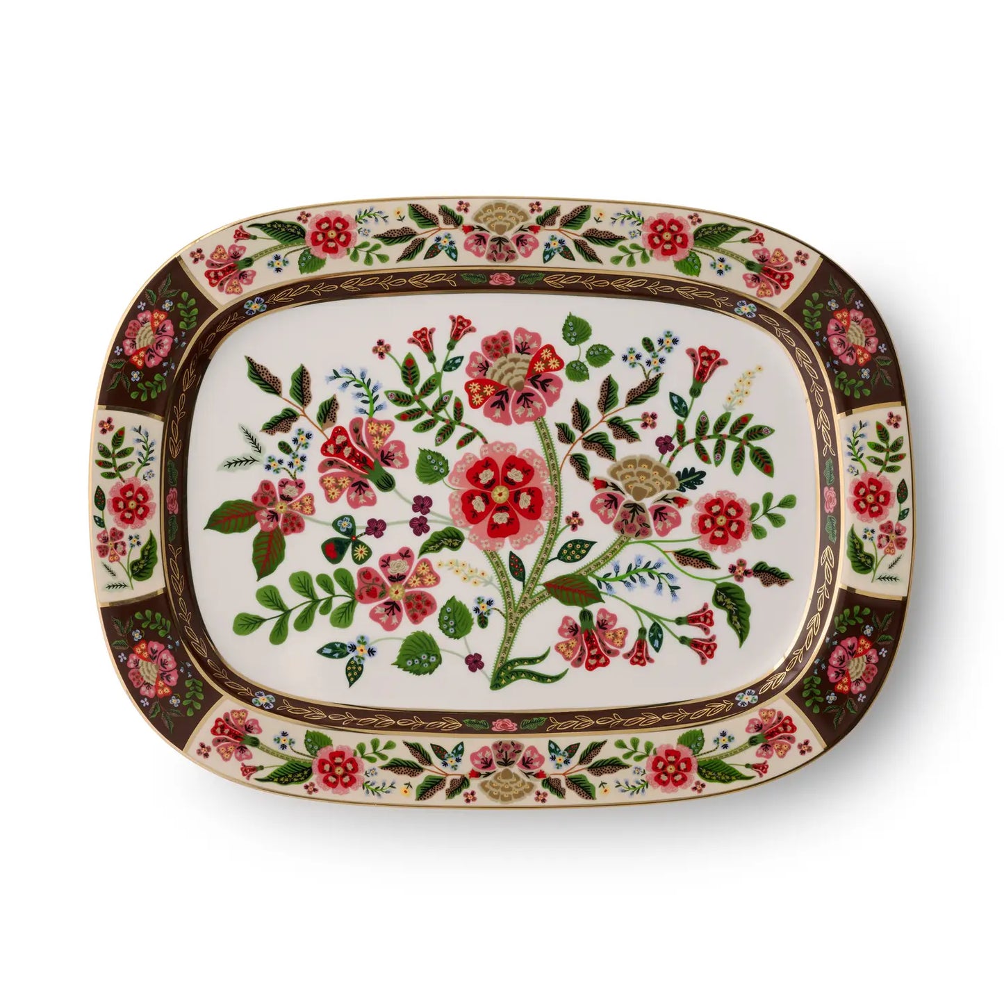 Gracie Large Porcelain Serving Platter | Floral Serving Tray with Gold Accents