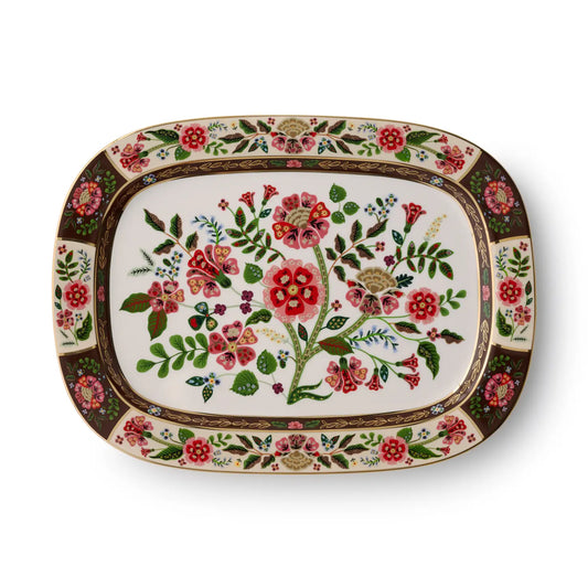 Gracie Large Porcelain Serving Platter | Floral Serving Tray with Gold Accents