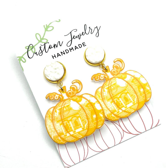 Orange Fall Chinoiserie Pumpkin Earrings