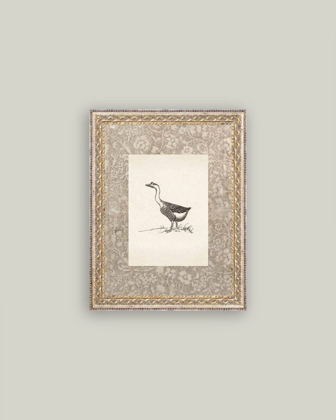 Single Goose Framed Antique Art: 8x10