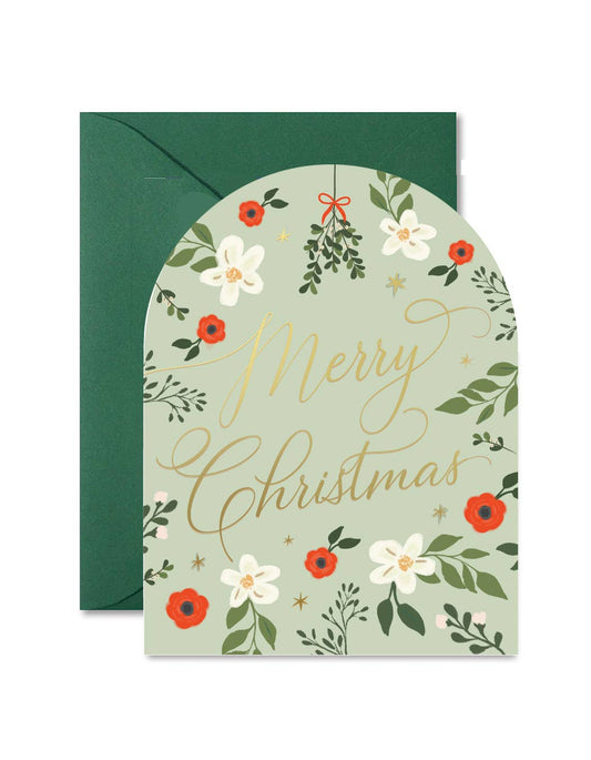 Mint Green Christmas Floral Arch Greeting Card