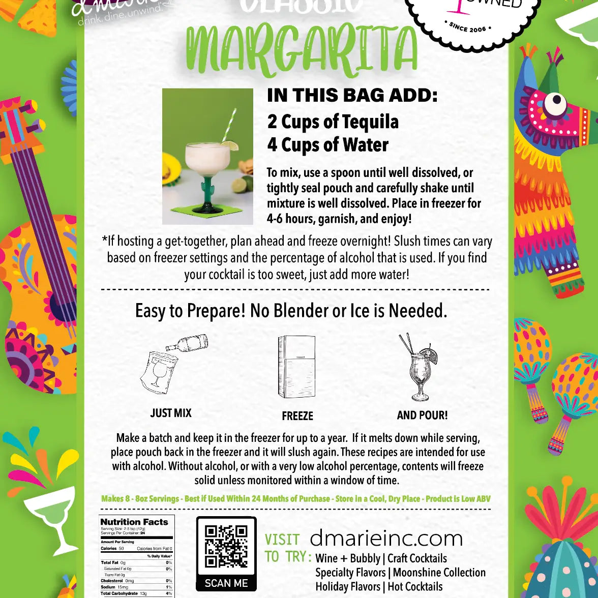 D’Marie Classic Margarita Craft Cocktail Slush Mix with frozen margarita