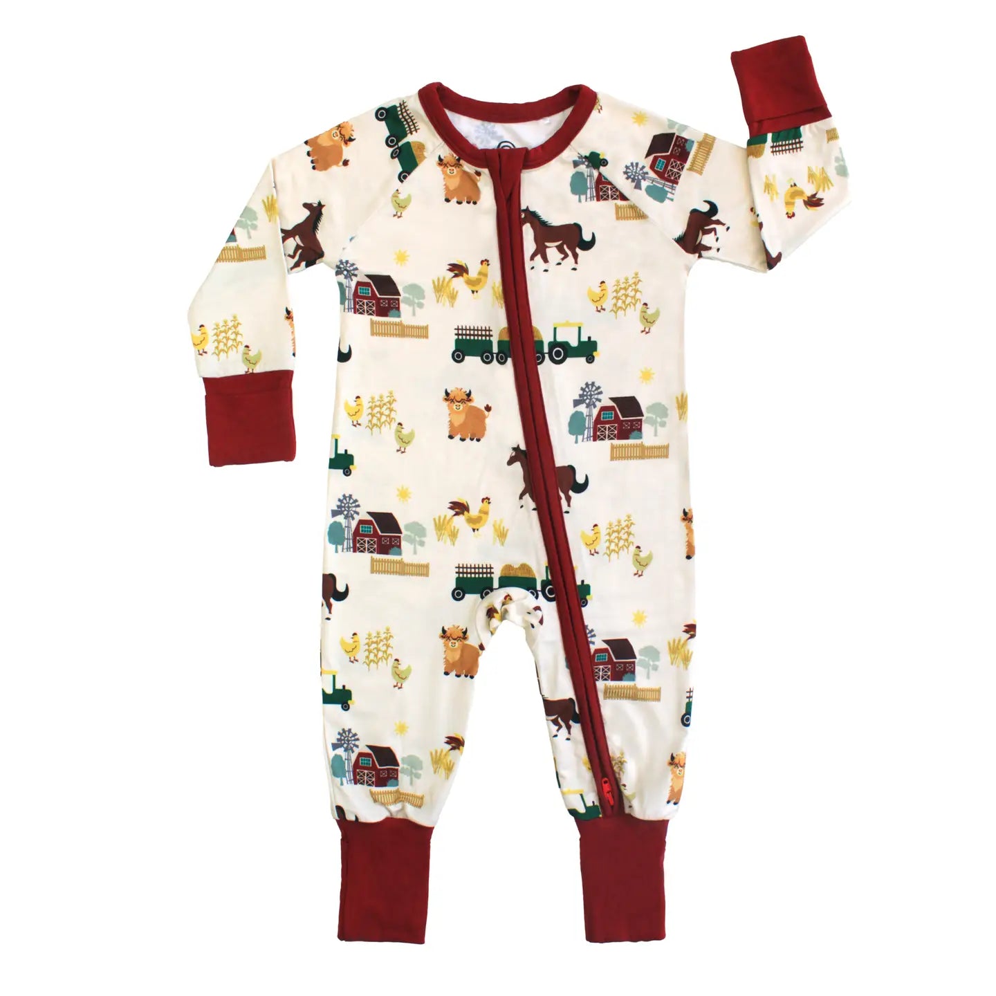 3-6 m On the Farm Bamboo Convertible Baby Pajama