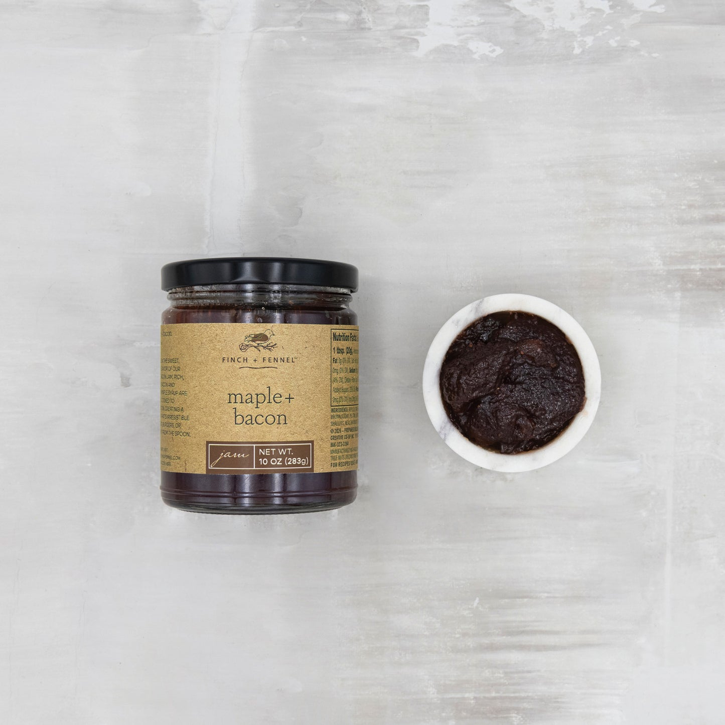 Finch + Fennel Maple + Bacon Jam 10 oz jar with gourmet bacon jam