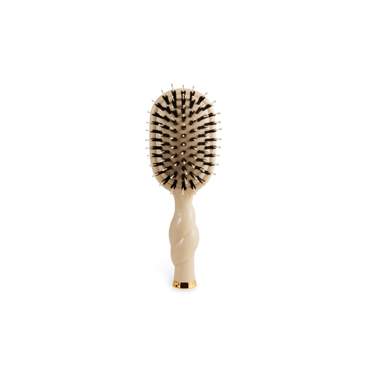 TELETIES Mini Boar Bristle Hair Brush in Tan with natural bristles and gold accents