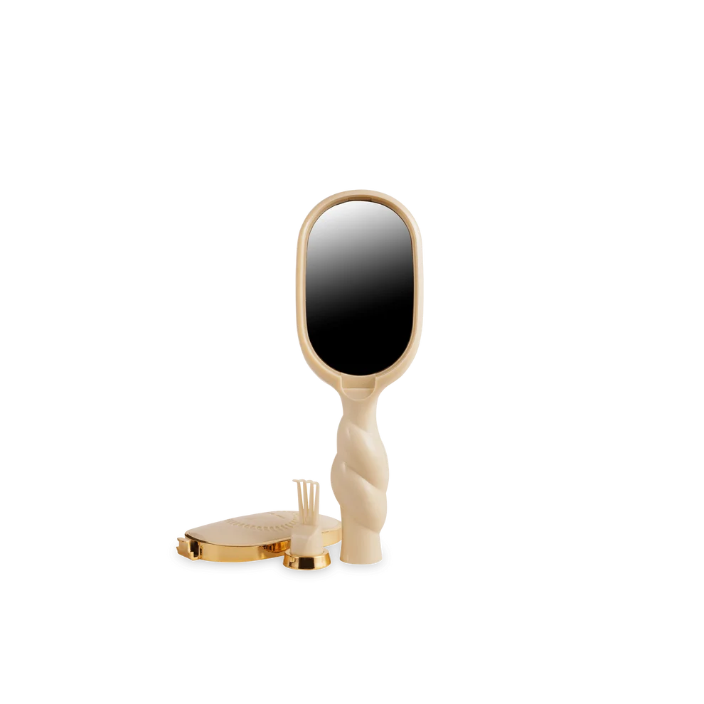 TELETIES Mini Hair Brush with mirror storage compartment and removable bristle cleaner